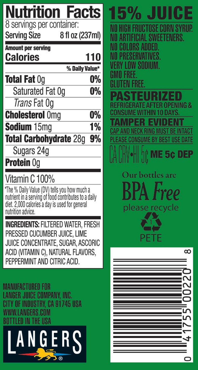 Juice Cocktail, Cucumber Lime with Mint, 64 Fl. Oz. (Pack of 8) gallery