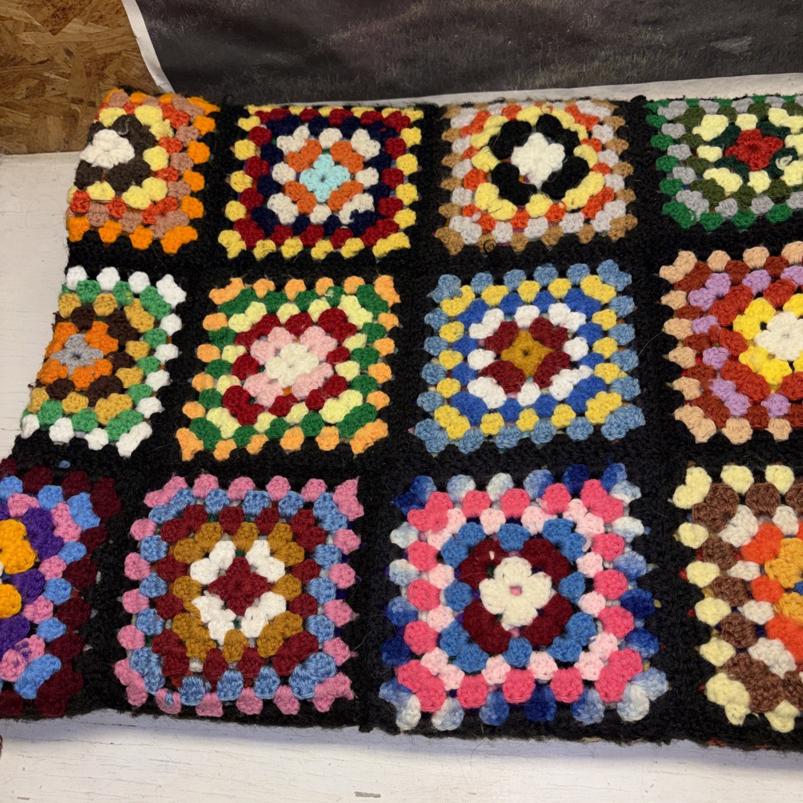 Vtg Large 70x80 Handmade Granny Square Afghan Colorful Throw Blanket Rosanne gallery