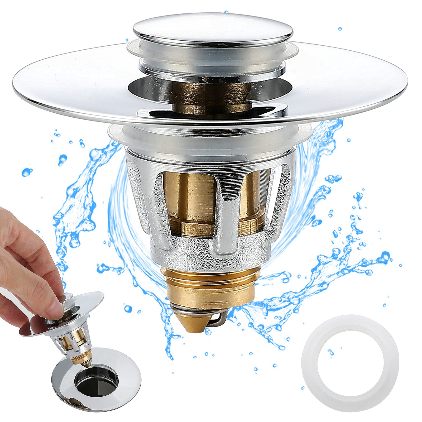 Bathroom Sink Stopper - for 1.25" Standard Drain Holes, Pop Up Chrome gallery