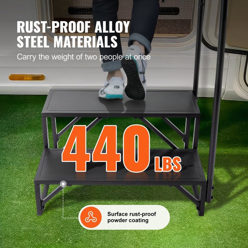 Solid 2-Tier Entry Stairs 440lb Strength Heavy-Duty Steel Anti-Slip Support gallery