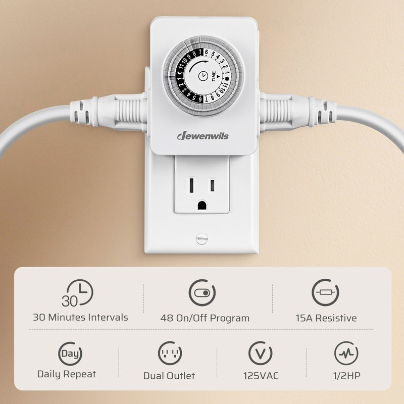 DEWENWILS Indoor Outlet Timer 2 Pack, 24Hr Programmable, 1875W,Grow Light & Lamp gallery