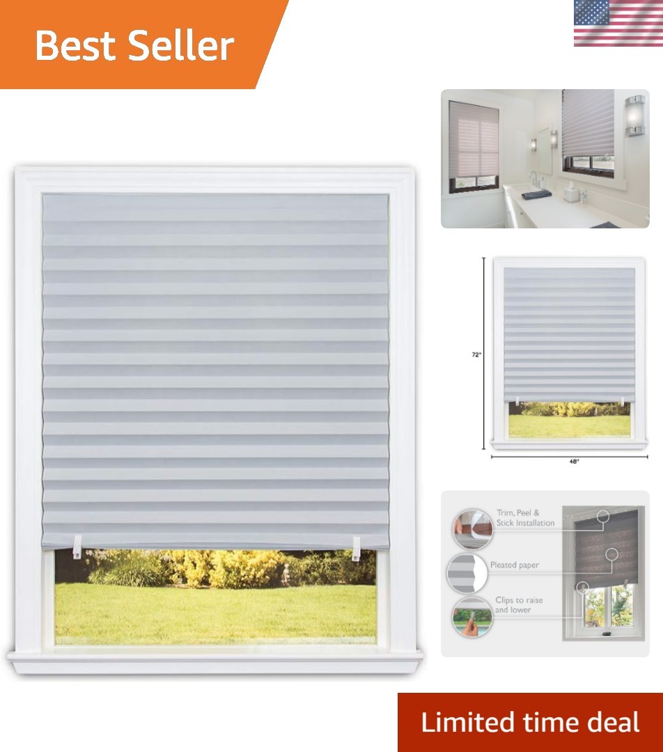 No Tools Room Darkening Pleated Paper Shade Gray, 48" W x 72" L, 6 Pack gallery
