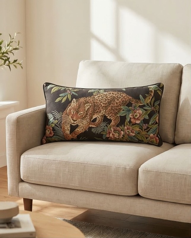 VTG Leopard Tapestry Pillow Lumbar Throw Floral 24"×12" gallery