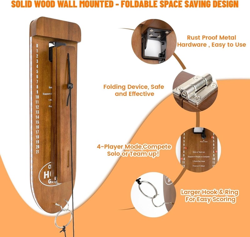 Ring Toss Game, Man Cave Decor, Solid Wood Wall Mounted Hook and Ring Game gallery