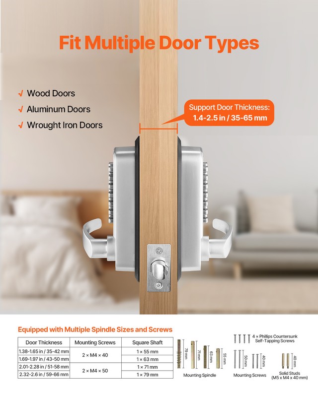 Mechanical Keyless Entry Door Lock 14 Key Mechanical Keypad Lock for Home Sliver gallery