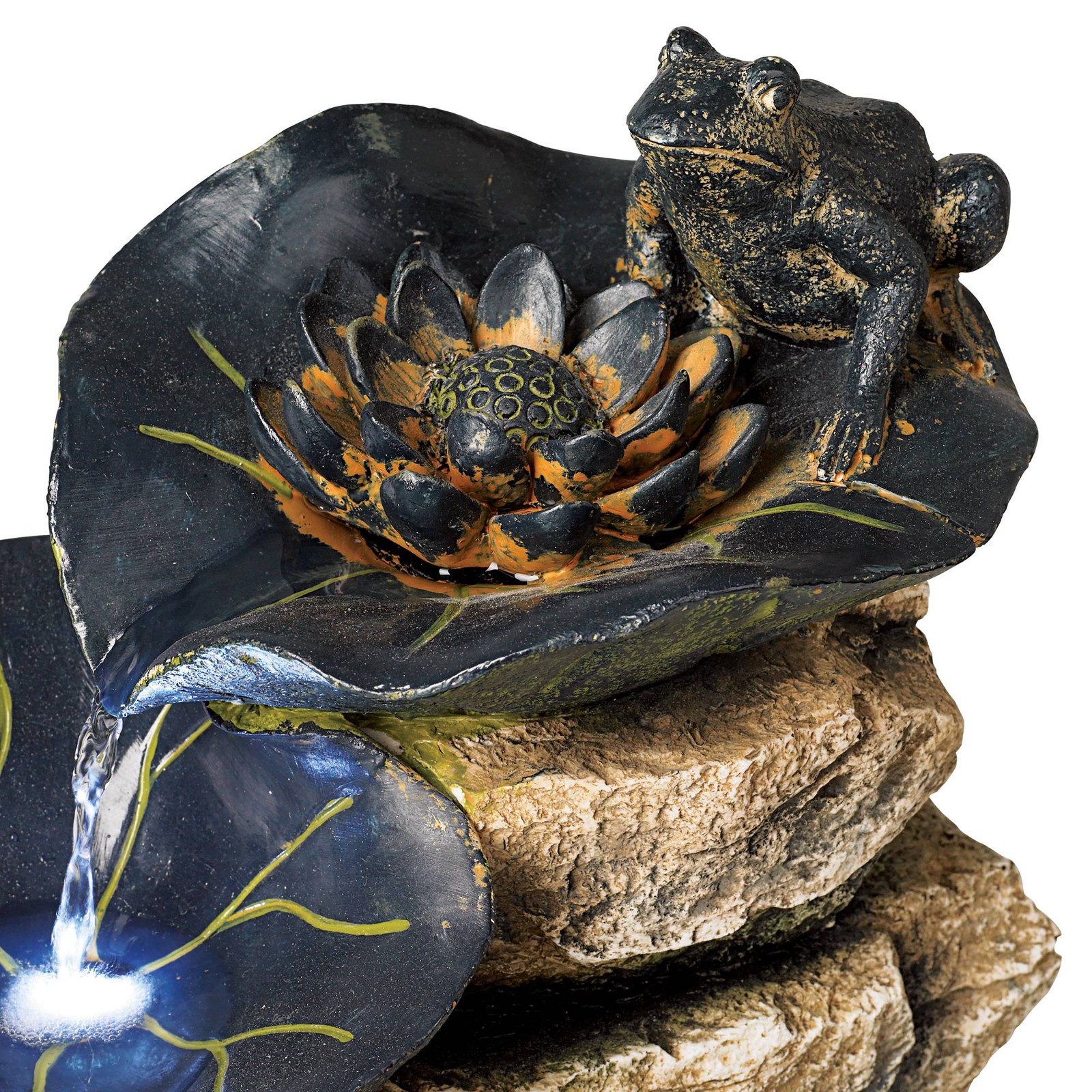 Frog and Four Lily Pad Rustic Outdoor Floor Water Fountain LED Light 21" Yard gallery