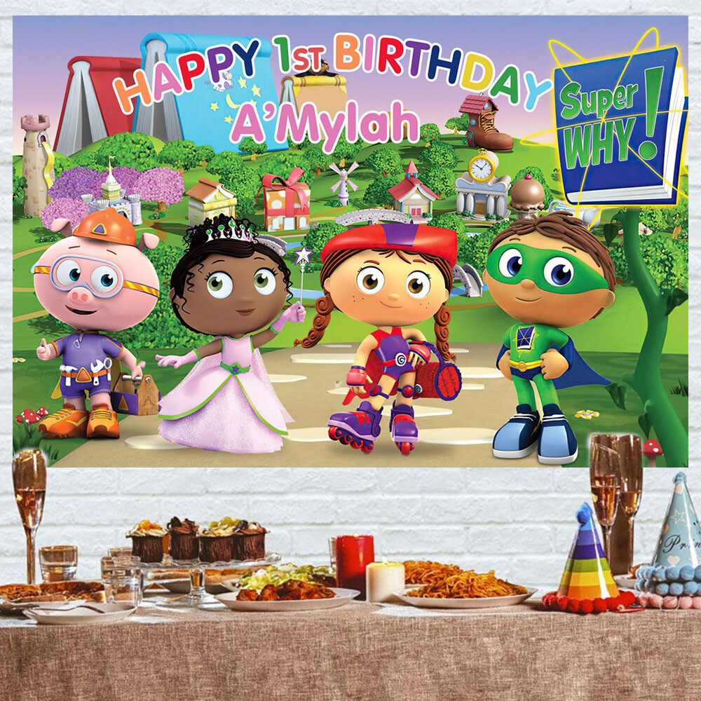 Super Why Personalised Custom Party Supplies Birthday Backdrop Vinyl 5x3ft gallery