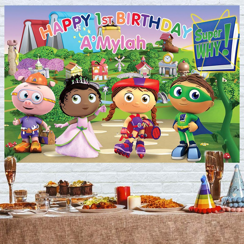 Super Why Personalised Custom Party Supplies Birthday Backdrop Vinyl 5x3ft gallery