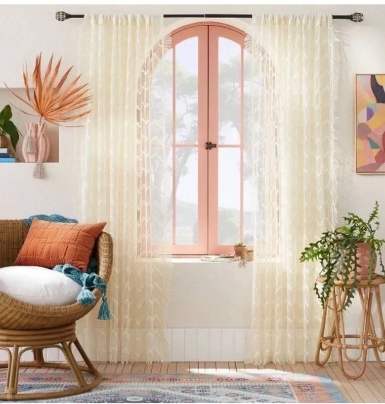 Opalhouse Jungalow Sheer Zig Zag Macrame 2 Panels Curtain 58x84 Inches New gallery