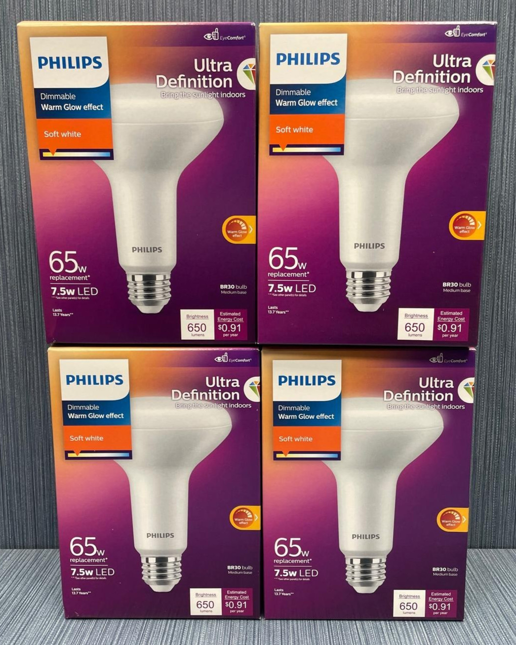4 Pack x Philips Ultra Definition Br30 Medium Dimmable LED Floodlight Warm Glow gallery