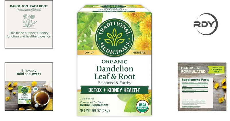 Dandelion Leaf & Root Tea - Herbal Detox for Kidney Health, 16 Tea Bags gallery
