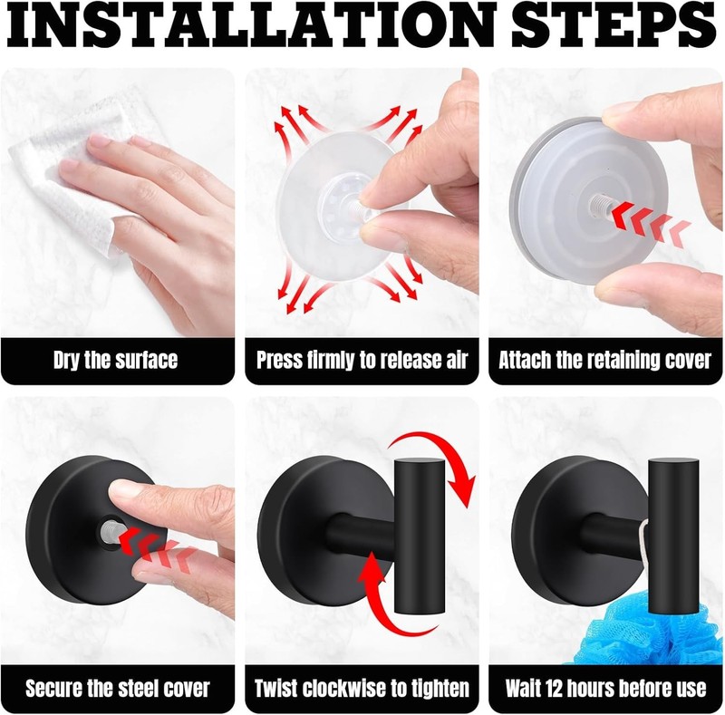 4 Pack Suction Cup Hooks for Shower - Stainless Steel Towel Hooks for Bathroom, gallery