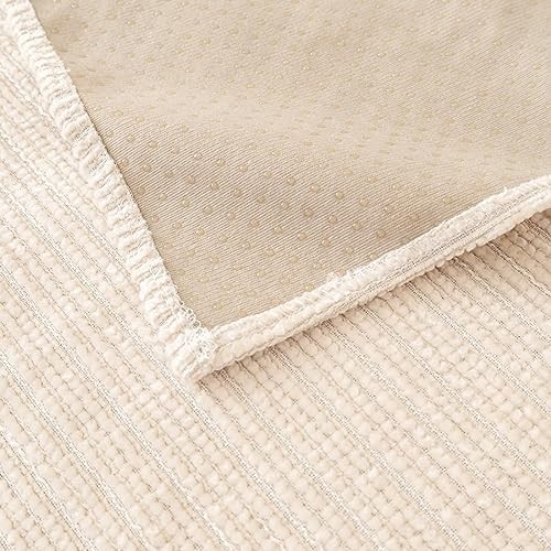 Soft Chenille Sofa Couch Cover Solid Color Striped Weave 27"x47" Cream gallery