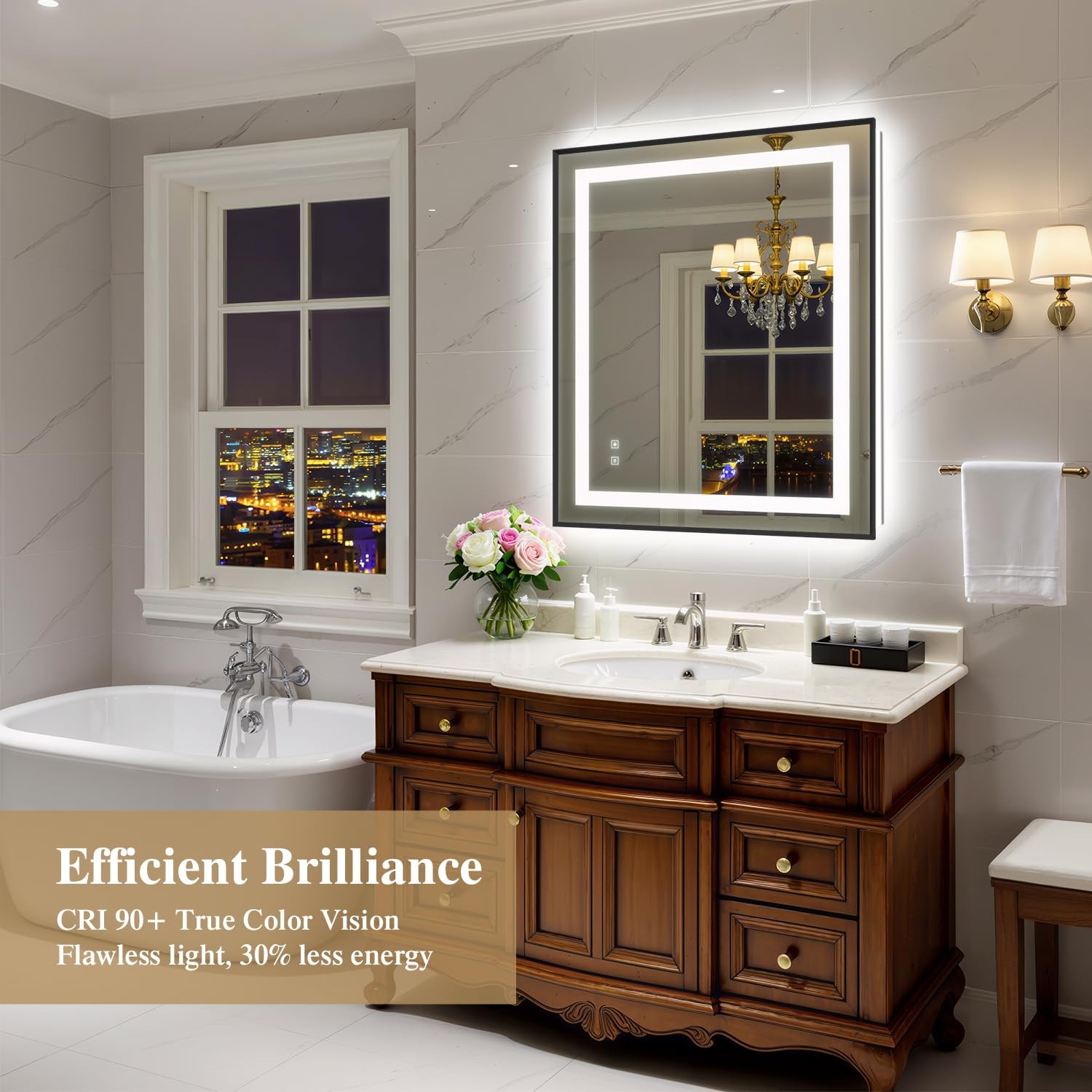 Mirror Bathroom 30x36 Inch Frontlit Backlit Black Frame SHUAFA LED Lights Vanity gallery