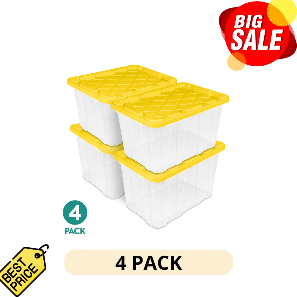 4pack Sterilite Large Industrial Storage Tote 27Gallon Durable Clear Plastic Bin