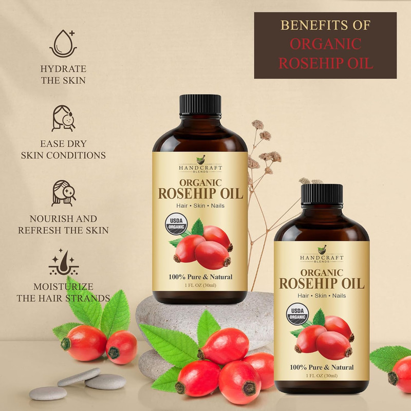 Handcraft Blends Cold-Pressed Organic Rosehip Oil | 1 Fl Oz | 100% Pure and Natu gallery