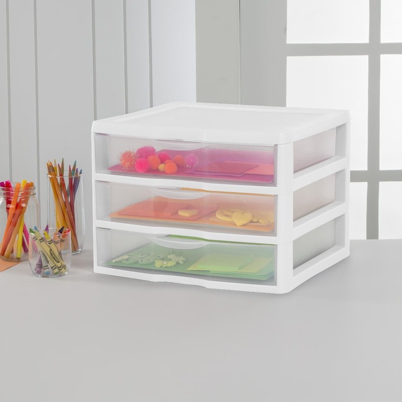(2 pack) 3 Drawer Unit, Clear Plastic Countertop or Desktop Drawers, White gallery