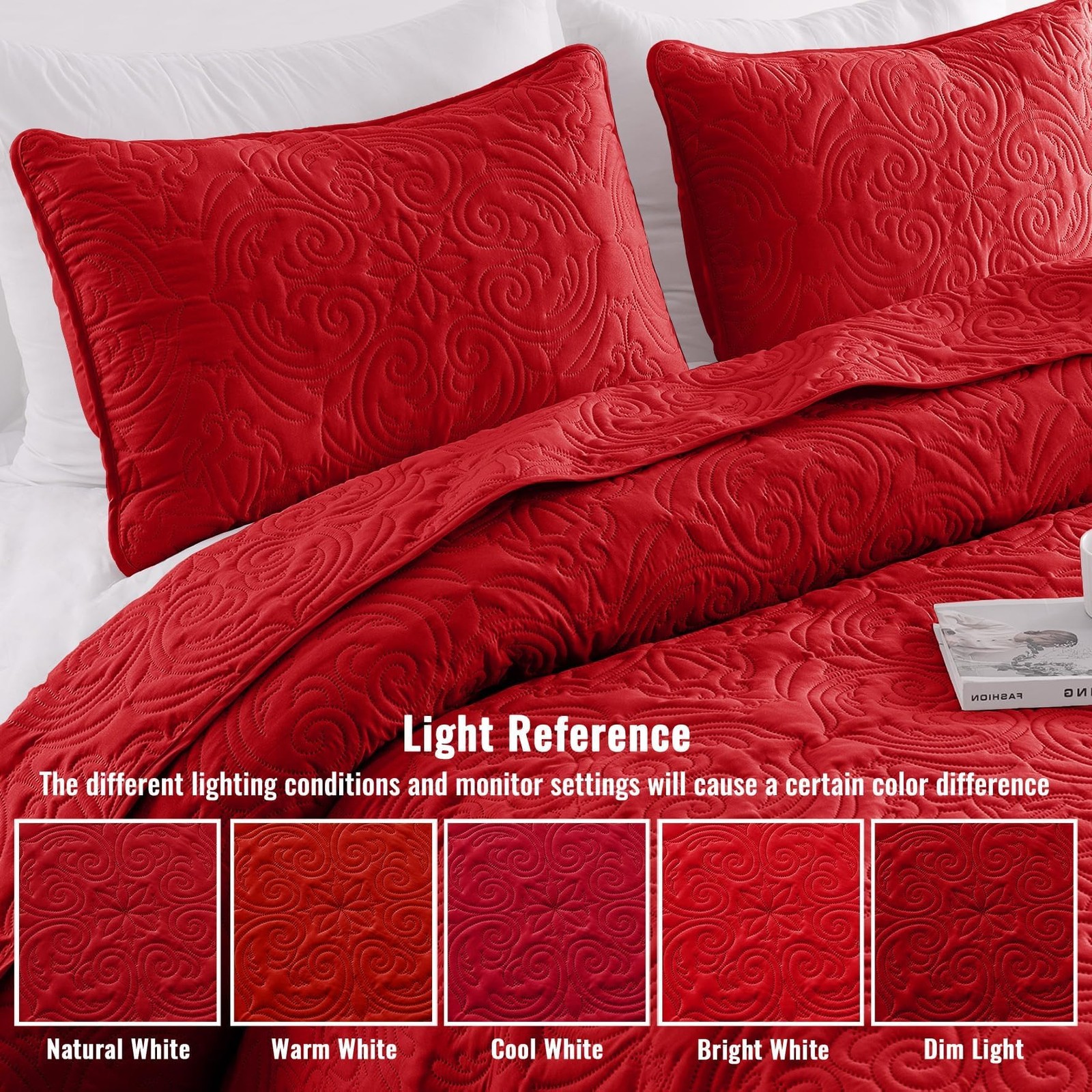Quilts King Size Bedspread with 2 Pillow Shams, Lightweight Red King Quilt Be... gallery