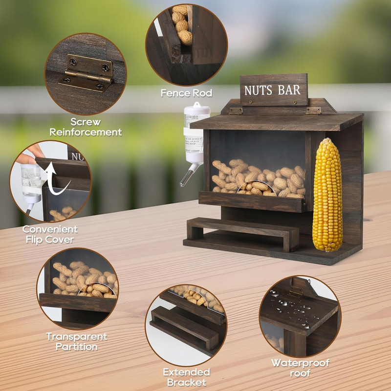 Squirrel Feeders for Outside, Large Carbonized Squirrel Feeder Chipmunk House, F gallery