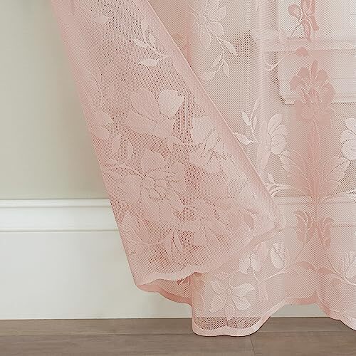 Sherry Lace Lightweight Elegant Floral Sheer Rod Pocket 54 in x 63 in Blush gallery