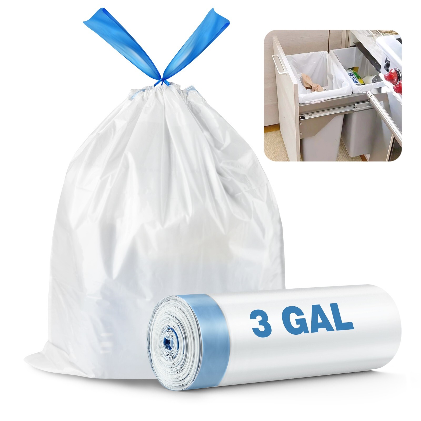 40*50CM-20x White Drawstring Rubbish Sack Tear-Resistant Strong LDPE Material gallery