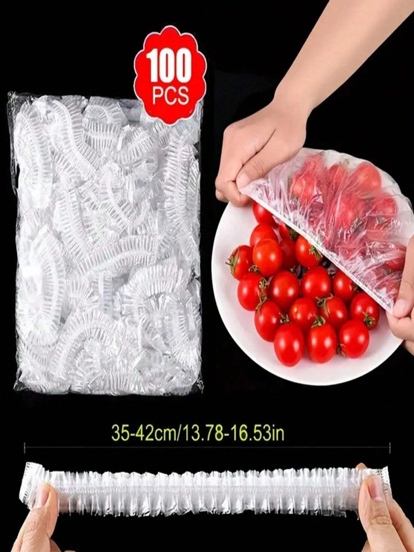 100Pcs Disposable Plastic Wrap Covers for Food Storage & Freshness gallery