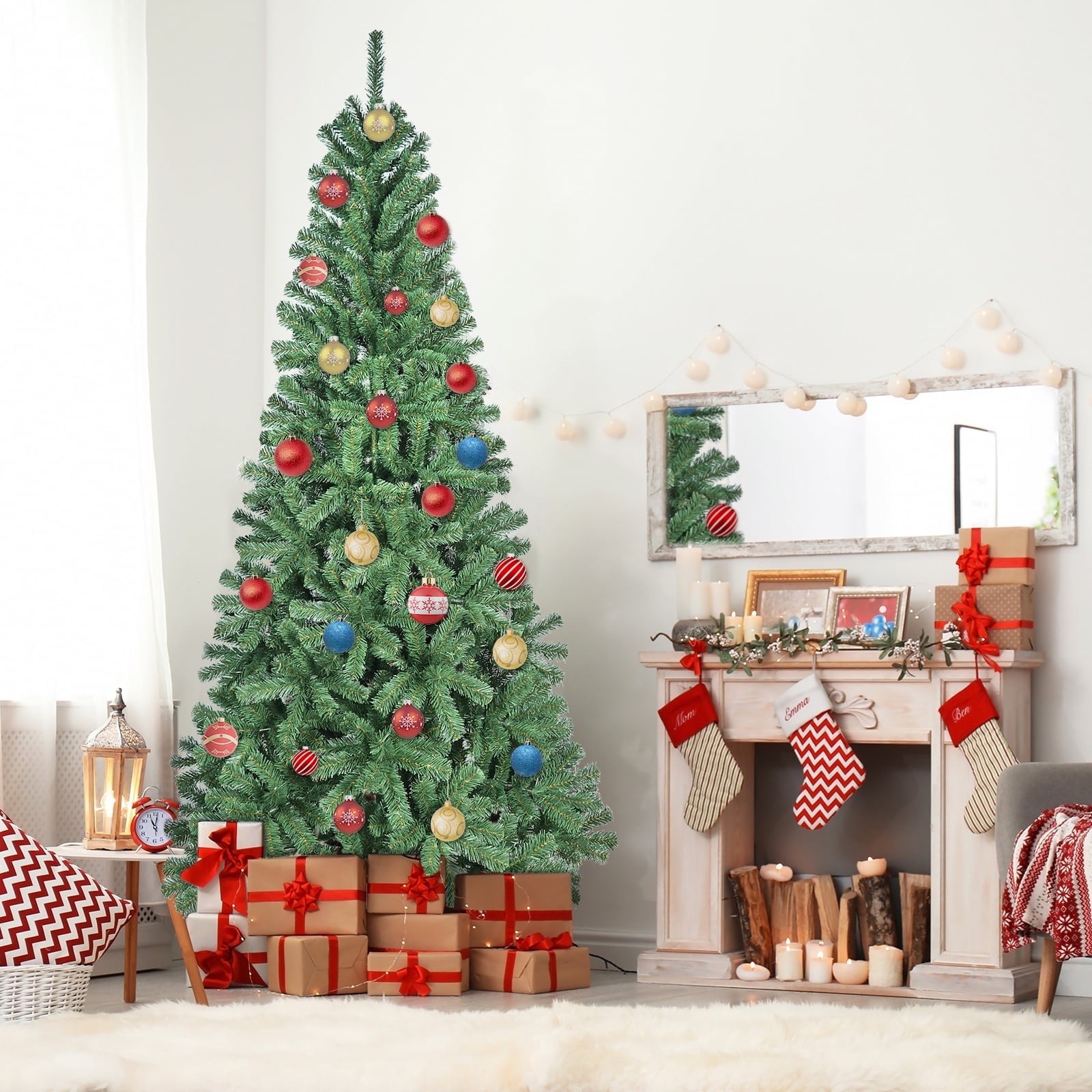 6FT Green Artificial Christmas Tree Classic Spruce Xmas Tree Unlit Foldable Base gallery
