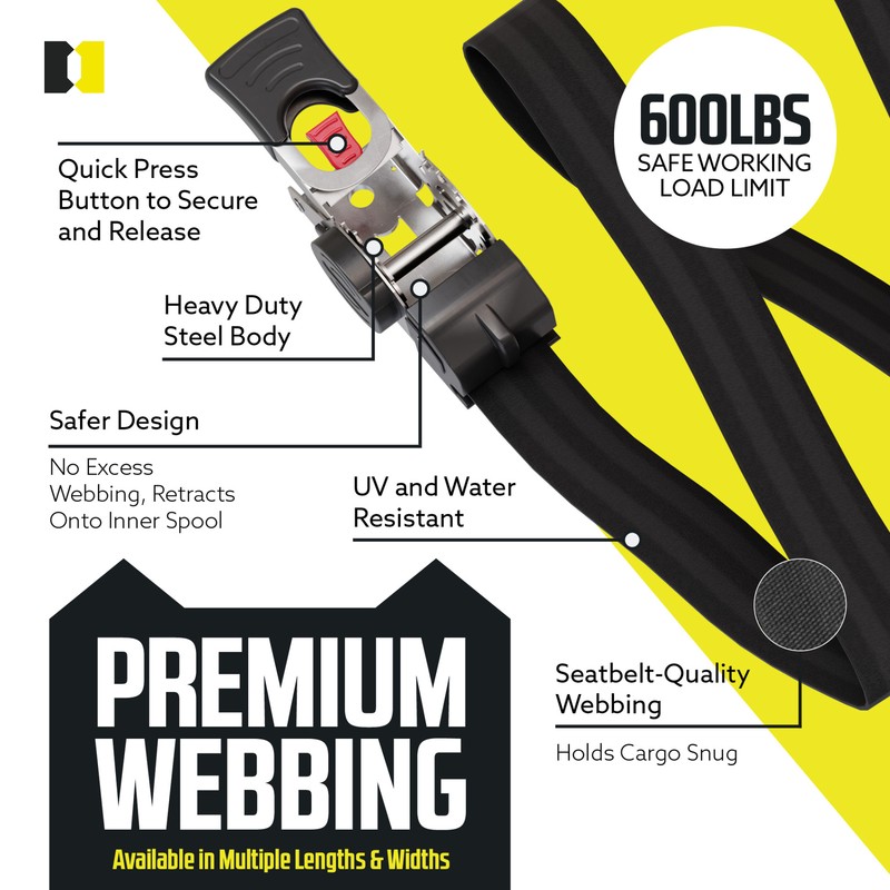 DC Cargo Transom Strap 1"x6' Retractable Stainless Steel Strap w/ S-Hook 2-pack gallery