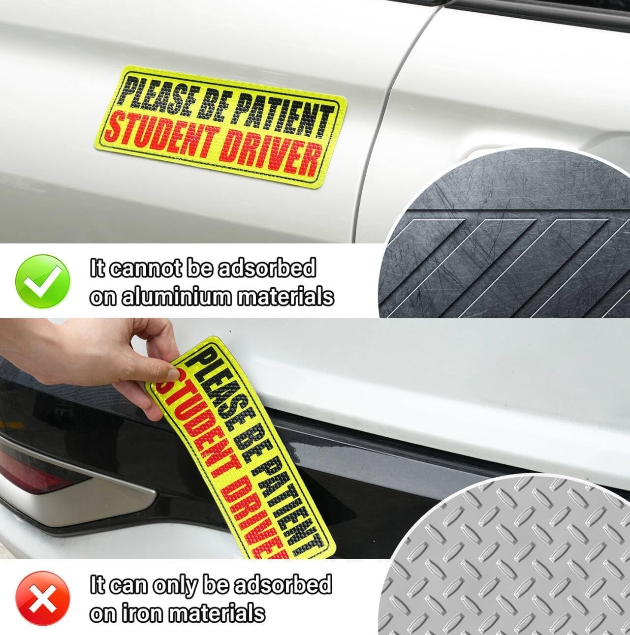 Student Driver Magnet - Please Be Patient, Magnetic Sign, 3Pcs Reflective Novice gallery