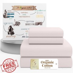 SUPREME ELEGANCE 4Pc 100% Organic Cotton Queen Sheets Set, Blush, Cooling Per…