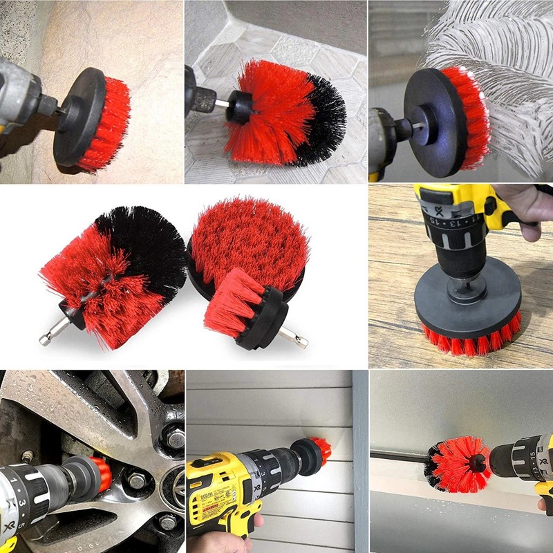 Red 6 Pack Drill Brush Attachment Scrubber Brushes Set Kit with Bit Extension gallery