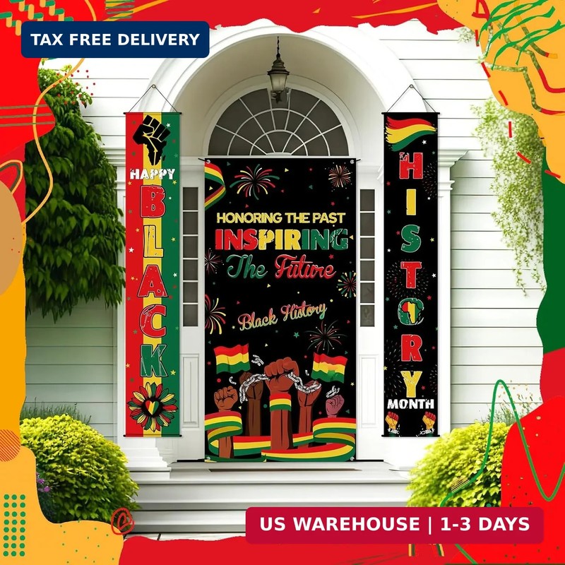 Oudain 3 Pcs Juneteenth Decorations Door Banner Backdrop African American Porch gallery