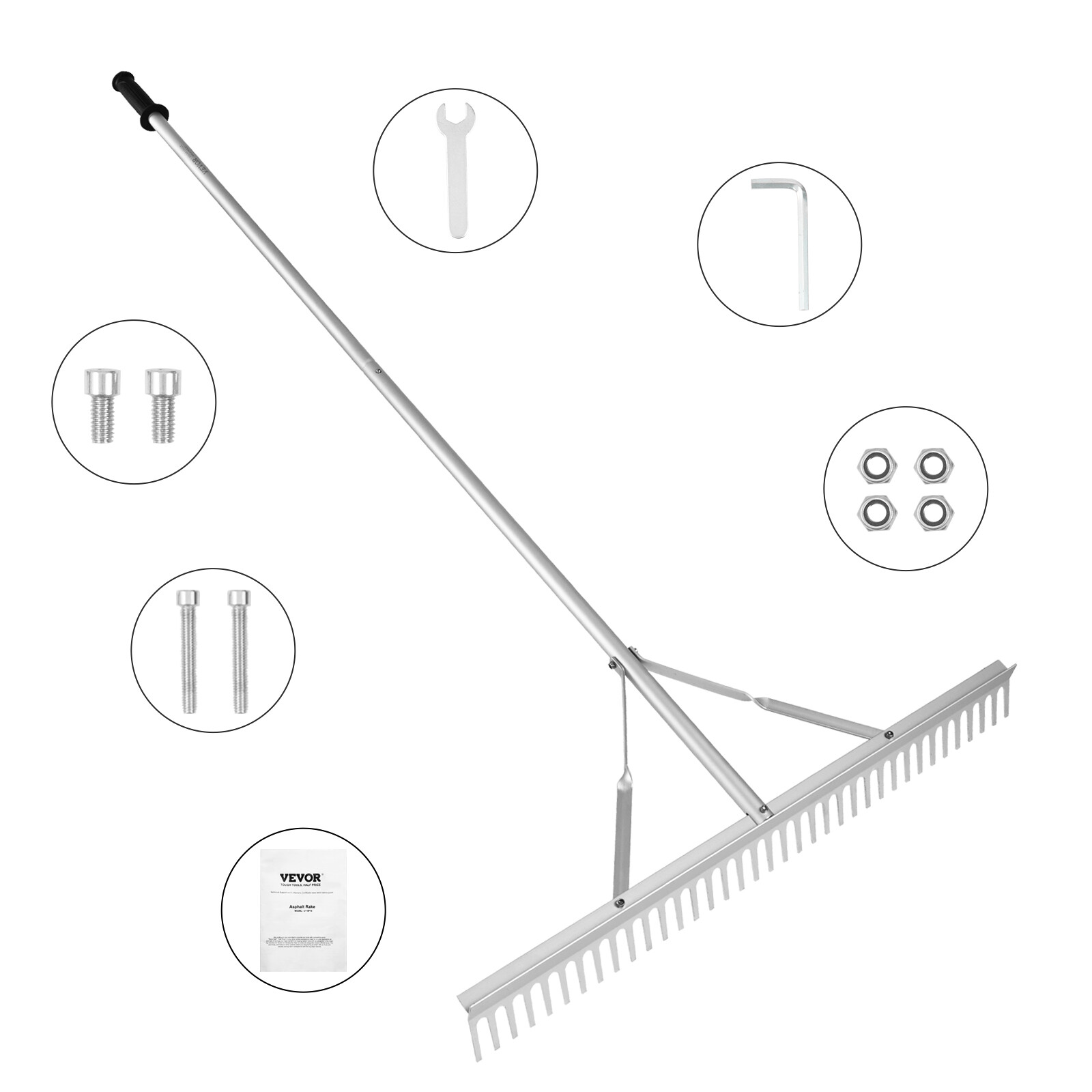 VEVOR Landscape Rake 36" Head Aluminum Landscape Rake 75" Adjustable Handle gallery