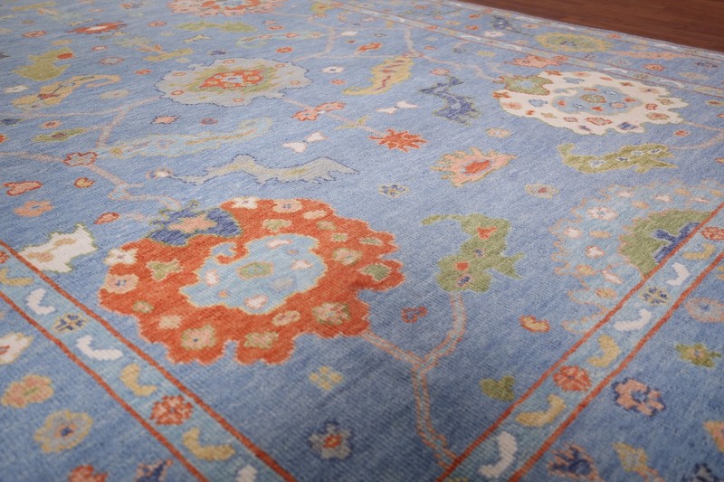 All-Over Pattern Blue Floral Oushak Oriental Rug 8x16 Handmade Wool Carpet gallery