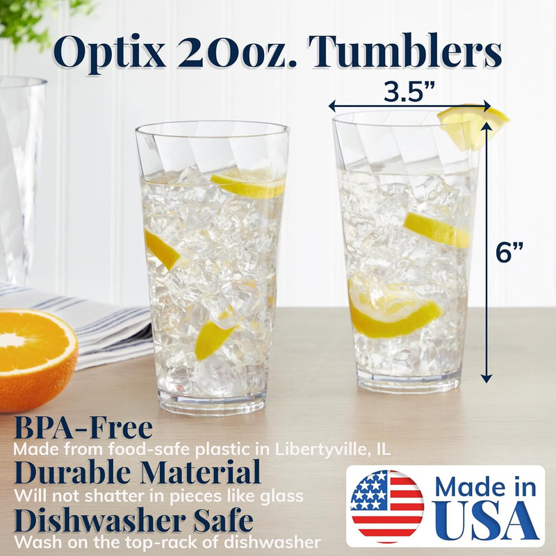 Optix Plastic Reusable Drinking Glasses (Set of 8) 20Oz Water Cups in Clear | Bp gallery
