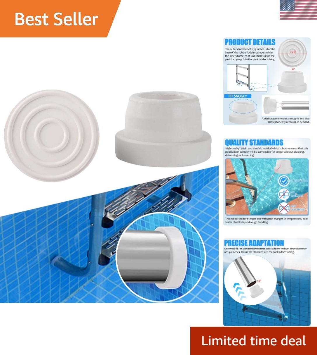 Durable 2-Pack Inside Pool Ladder Rubber Plugs for Standard 1.9" Ladders gallery