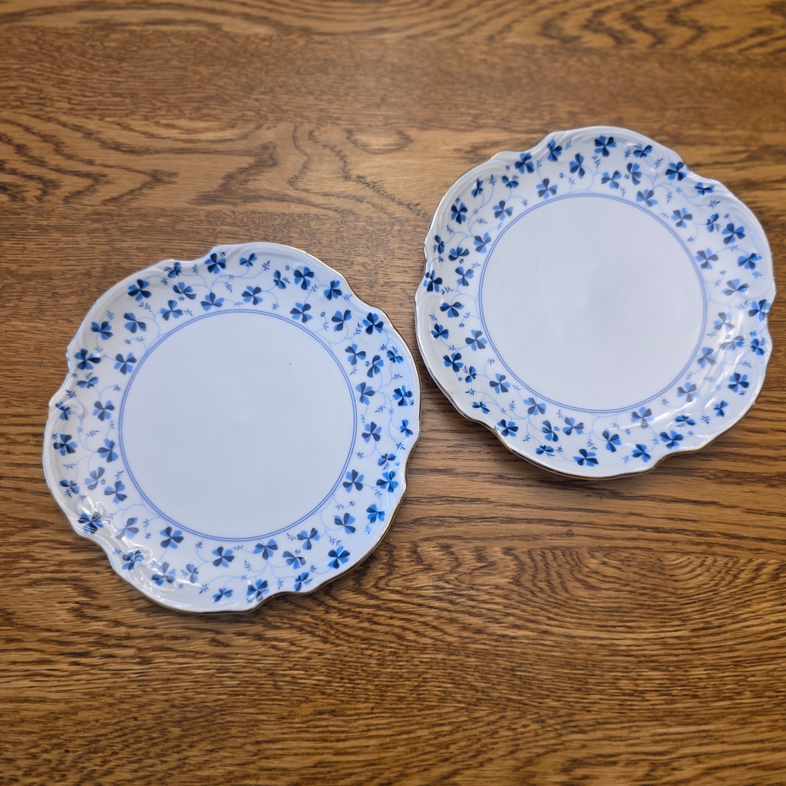 2pc I Godinger Blue Clover Floral Scalloped Edge Dessert Plates 6" Cottage Core gallery