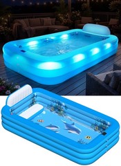 Large Inflatable Pool with Lights, Upgraded Solar Powered Blow Up Pool for