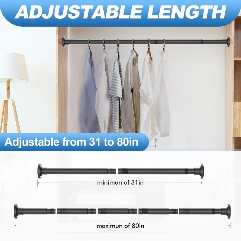 Rust-Resistant Black Telescoping Shower Curtain Rod, 30 lb Capacity, 31-80 In gallery