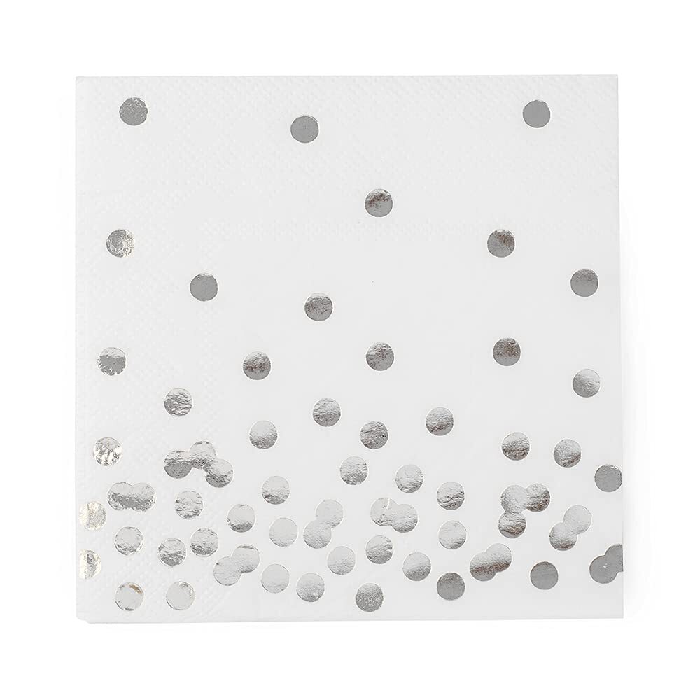 80 Pack White Cocktail Napkins Silver Gold Foil Polka Dot 5x5 inch 3-Ply Party gallery