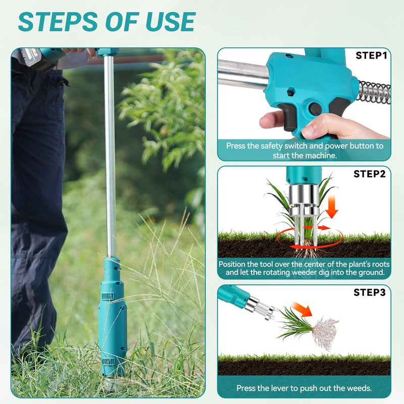 Electric Weeder Weed Puller Handheld Lawn Grass Remover Tool Garden w/1 Battery gallery