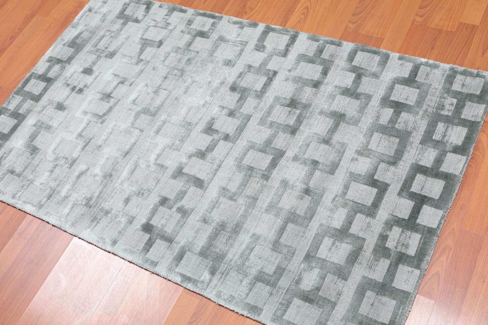 3' x 5' Handmade 100% Bamboo Silk Loop & cut Pile Geometric Area rug 3x5 Aqua gallery