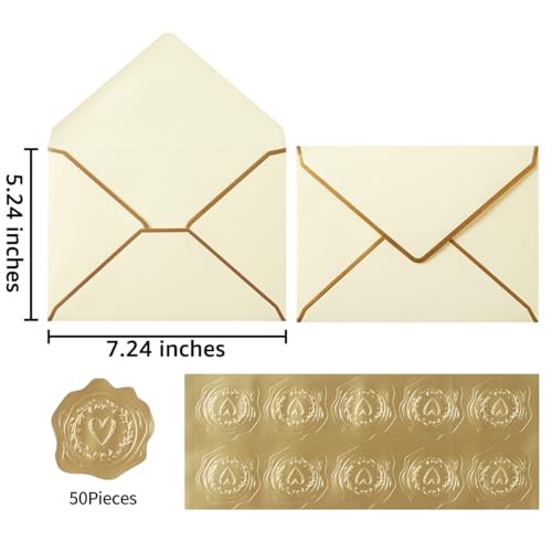 50 Pieces A7 Envelopes with Gold Border, 5.24 x 7.21 Inches A7-5x7 Cream Color gallery