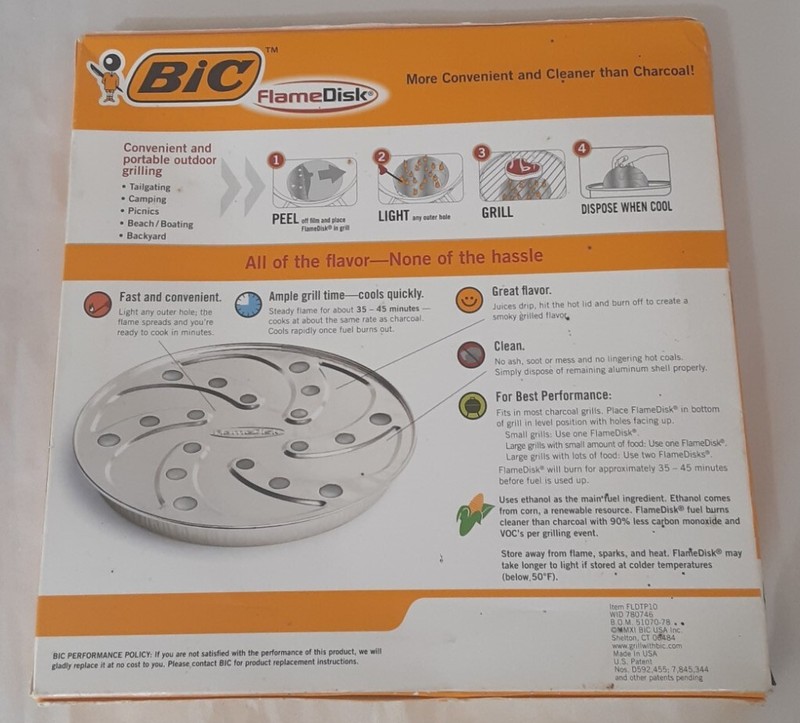 New Bic Flame Disk Charcoal Grill Camping Tailgating Grilling 40 Minutes gallery