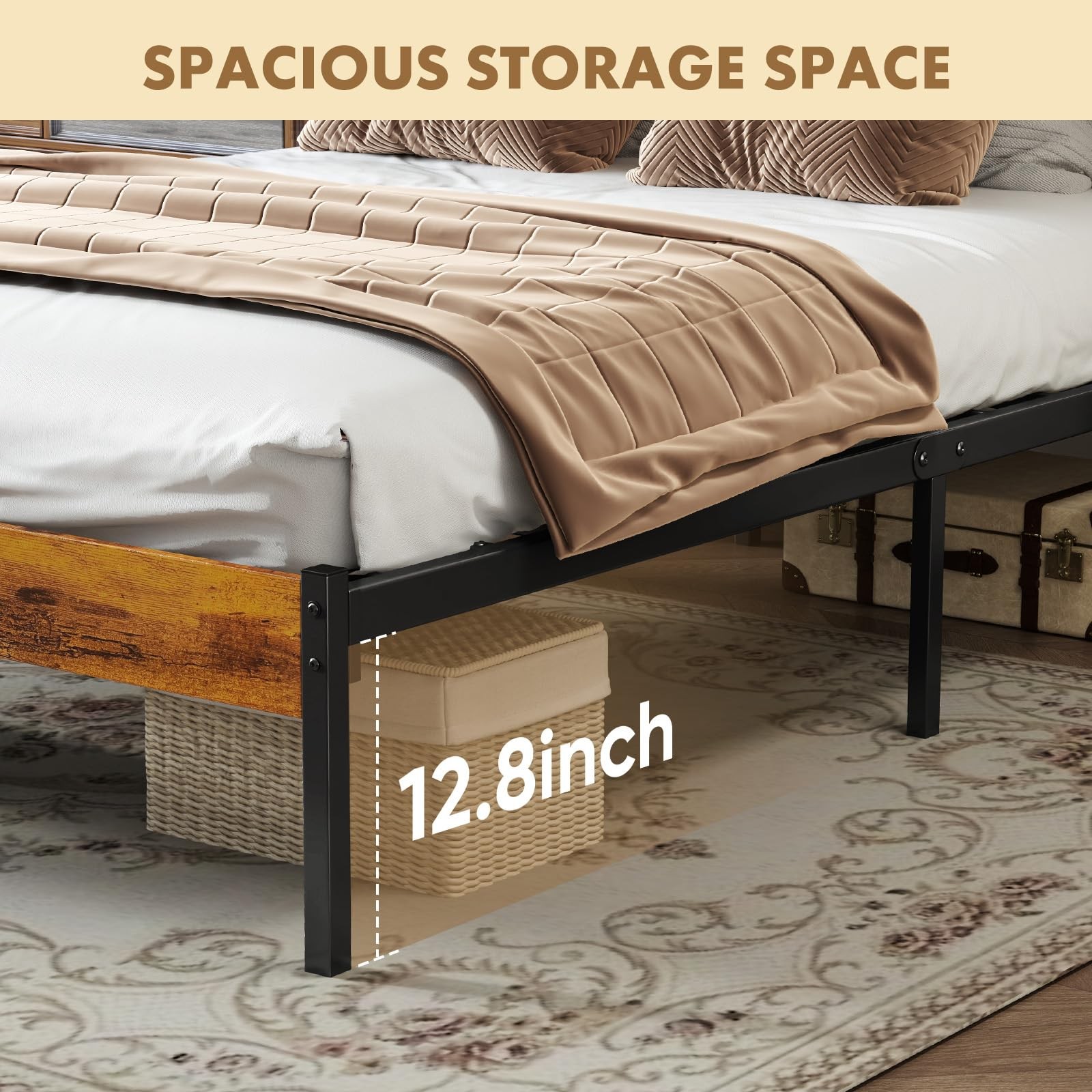 Queen Size Bed Frame 800LB Metal Support Storage Wood OL-WT01Qnew OLIXIS 800LBS gallery