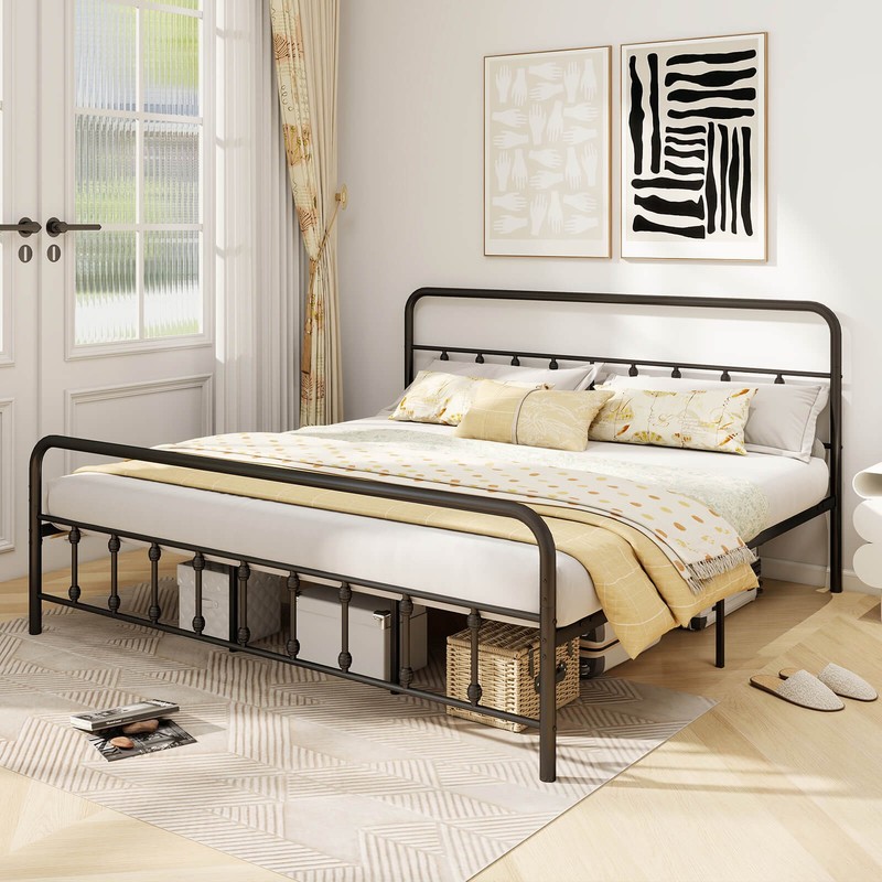 King Size Bed Frame with Headboard Under Bed Storage No Box Spring Needed Black gallery