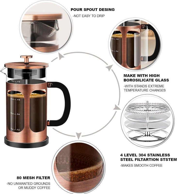 French Press Coffee Maker 34Oz / 1 Quart 304 Stainless Steel Coffee Press, gallery