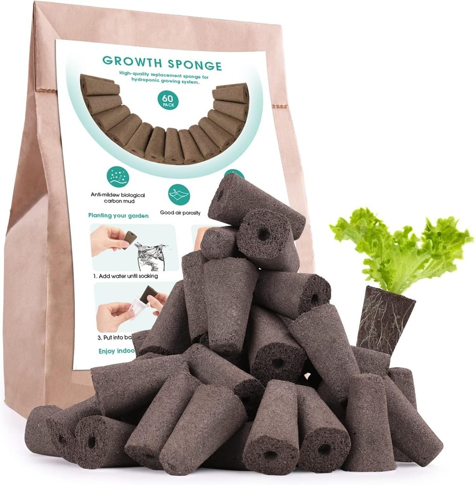 60 Pack Square Grow Sponges Seed Starter Pod Kit Seed Hydroponics Accessories