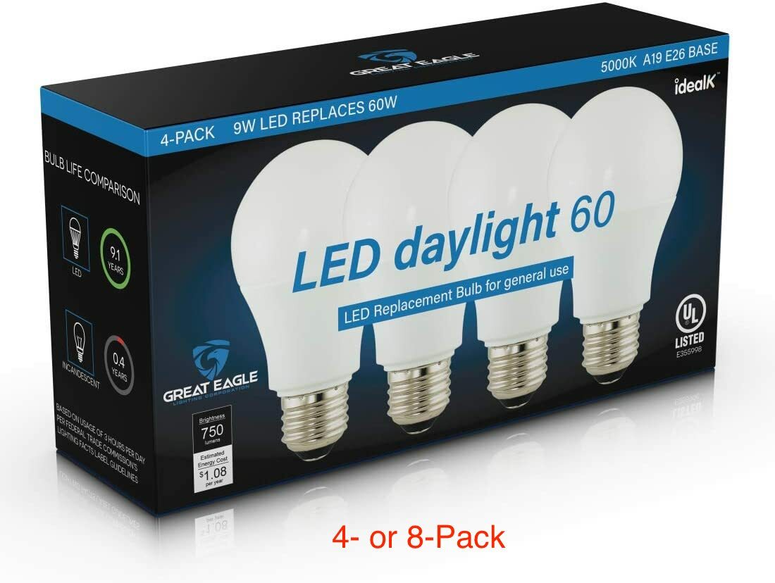 Great Eagle A19 LED Light Bulb, 60 Watt, Daylight 5000K, 830 Lumens, UL Listed gallery