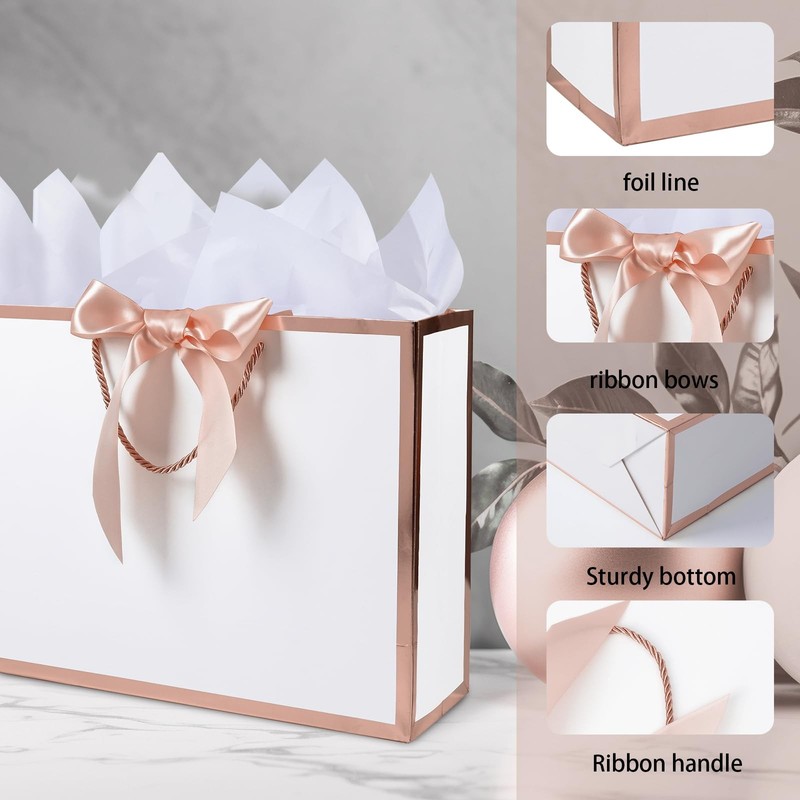 13" Medium Gift Bag with 1 Count (Pack of 1), I-white rose gold gallery